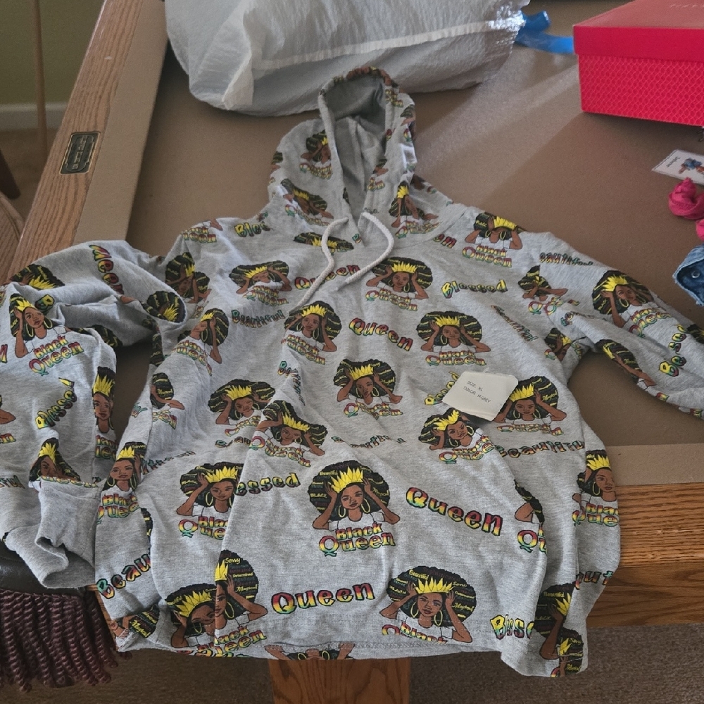 On Fire Gray Hoodie with Colorful Queen Print